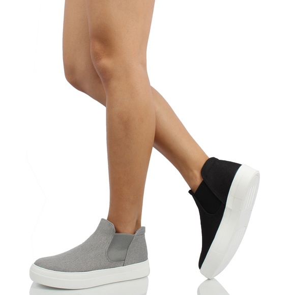 Black Round Toe Canvas Elastic Slip On Loafer Shoe - Picture 8 of 8